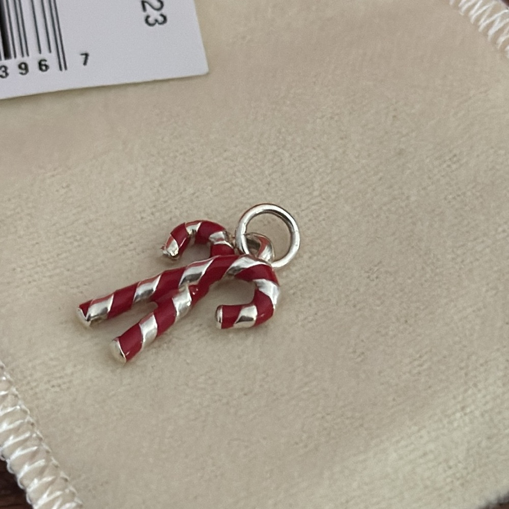 James Avery Rare RED Retired Double Candy Cane Enamel Charm 925